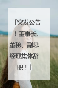 突发公告！董事长、董秘、副总经理集体辞职！